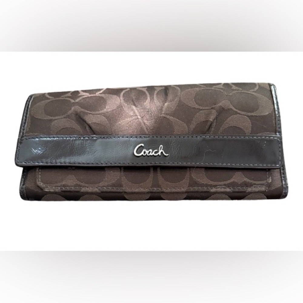 Vintage Coach Ashley Chocolate Brown Signature Trifold Wallet/Clutch